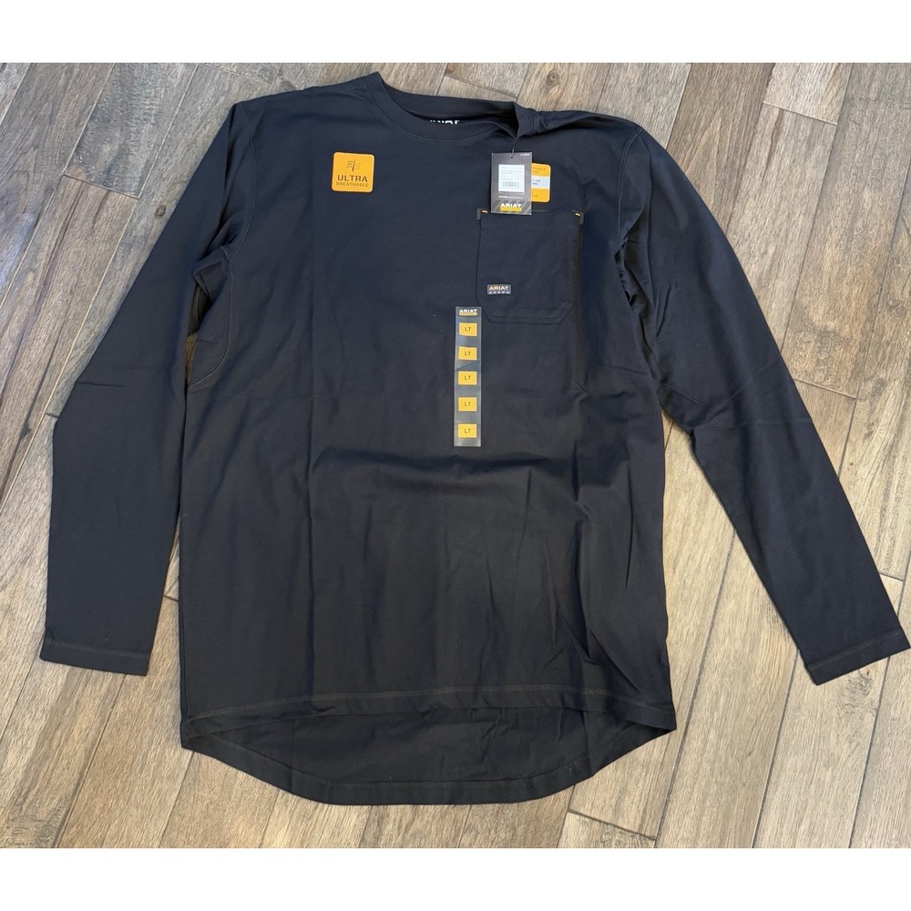 Ariat Rebar Workman T-Shirt Men LT Black Long Sleeve Pocket American Flag Camo